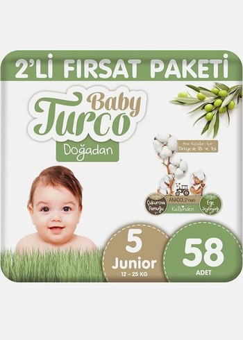Baby Turco 5 numara 12-25 kg 58 Adet Bebek Bezi