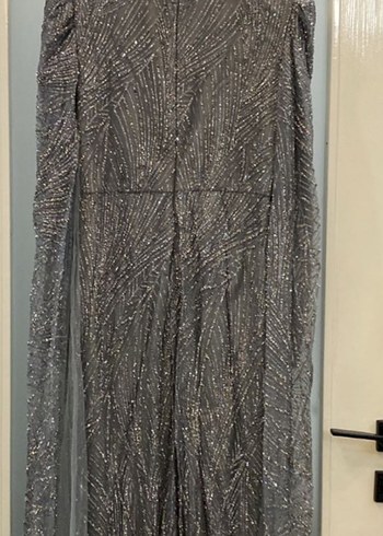 Gri İşlemeli Uzun Kollu Abiye Elbise - Görsel 12