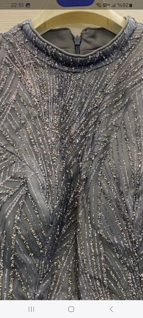 Gri İşlemeli Uzun Kollu Abiye Elbise - Görsel 5