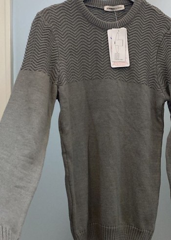 Gri Erkek Triko Bisiklet Yaka Kazak - Görsel 6