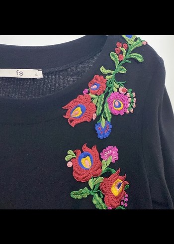 Nakışlı Uzun Kollu Bohem Triko Tunik - Görsel 4