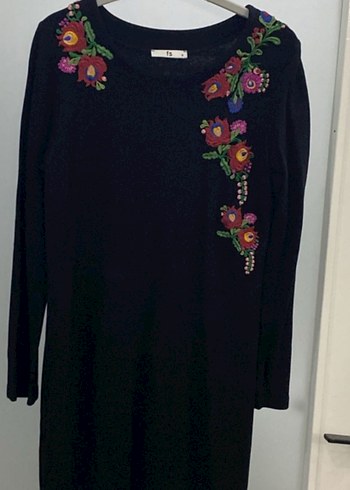 Nakışlı Uzun Kollu Bohem Triko Tunik - Görsel 3