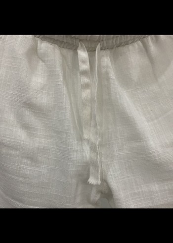 Beyaz Keten Salaş Midi Kadın Pantolon - Görsel 5