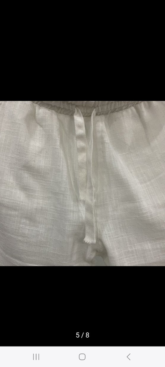 Beyaz Keten Salaş Midi Kadın Pantolon - Görsel 5