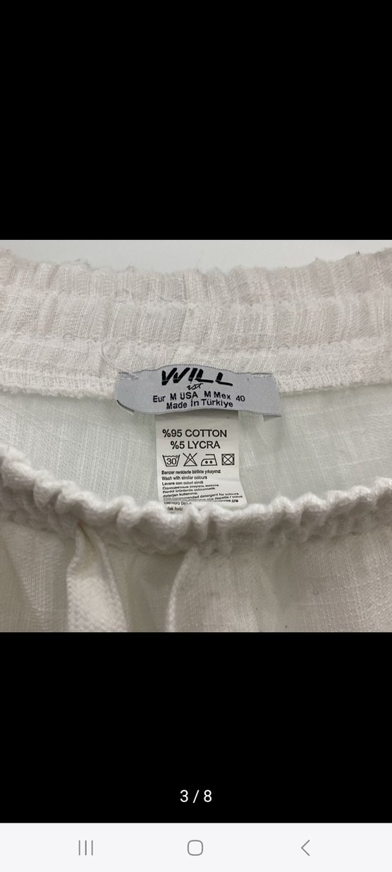 Beyaz Keten Salaş Midi Kadın Pantolon - Görsel 3