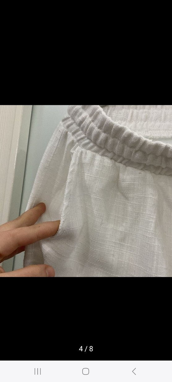 Beyaz Keten Salaş Midi Kadın Pantolon - Görsel 4