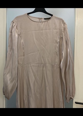 Bej Uzun Kollu Salaş Keten Elbise - Görsel 2