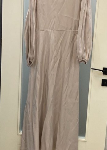Bej Uzun Kollu Salaş Keten Elbise - Görsel 8