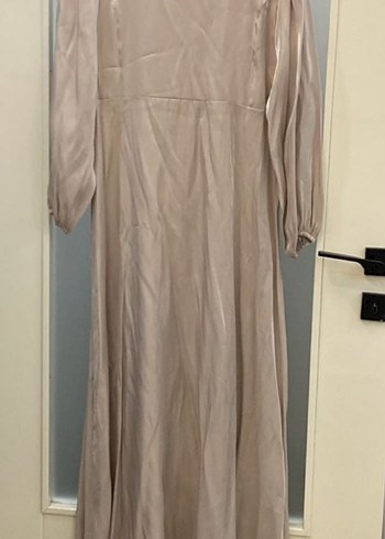 Bej Uzun Kollu Salaş Keten Elbise - Görsel 5