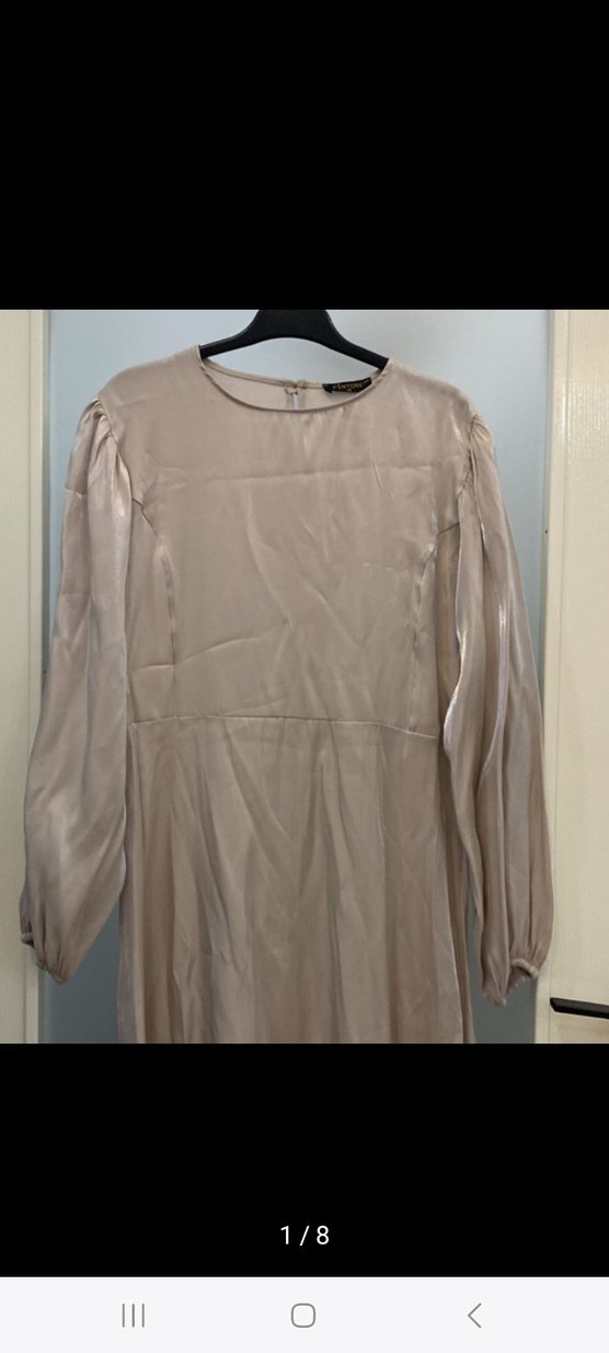 Bej Uzun Kollu Salaş Keten Elbise - Görsel 2