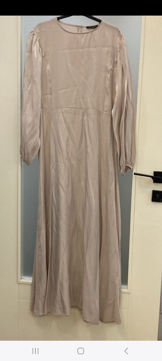 Bej Uzun Kollu Salaş Keten Elbise - Görsel 5