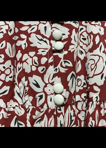 Uzun Kollu Desenli Kırmızı Bohem Elbise - Görsel 3