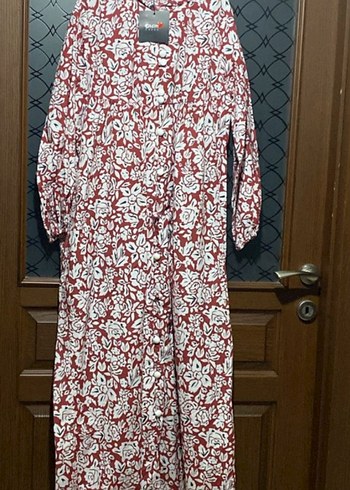 Uzun Kollu Desenli Kırmızı Bohem Elbise - Görsel 5