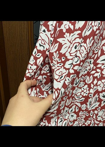 Uzun Kollu Desenli Kırmızı Bohem Elbise - Görsel 6