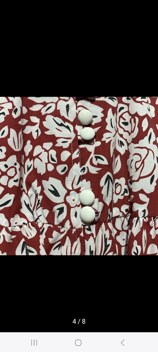 Uzun Kollu Desenli Kırmızı Bohem Elbise - Görsel 3