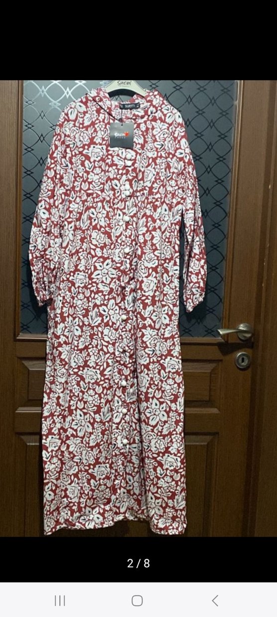 Uzun Kollu Desenli Kırmızı Bohem Elbise - Görsel 5