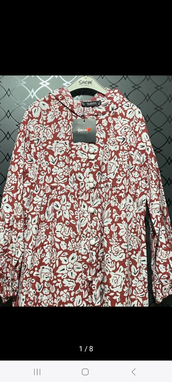 Uzun Kollu Desenli Kırmızı Bohem Elbise - Görsel 2