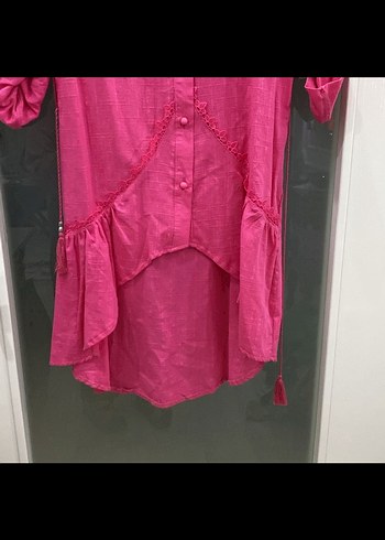 Pembe Uzun Kollu Düğmeli Kadın Gömlek - Görsel 7