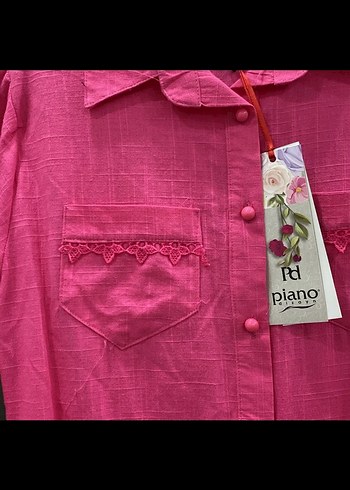 Pembe Uzun Kollu Düğmeli Kadın Gömlek - Görsel 3