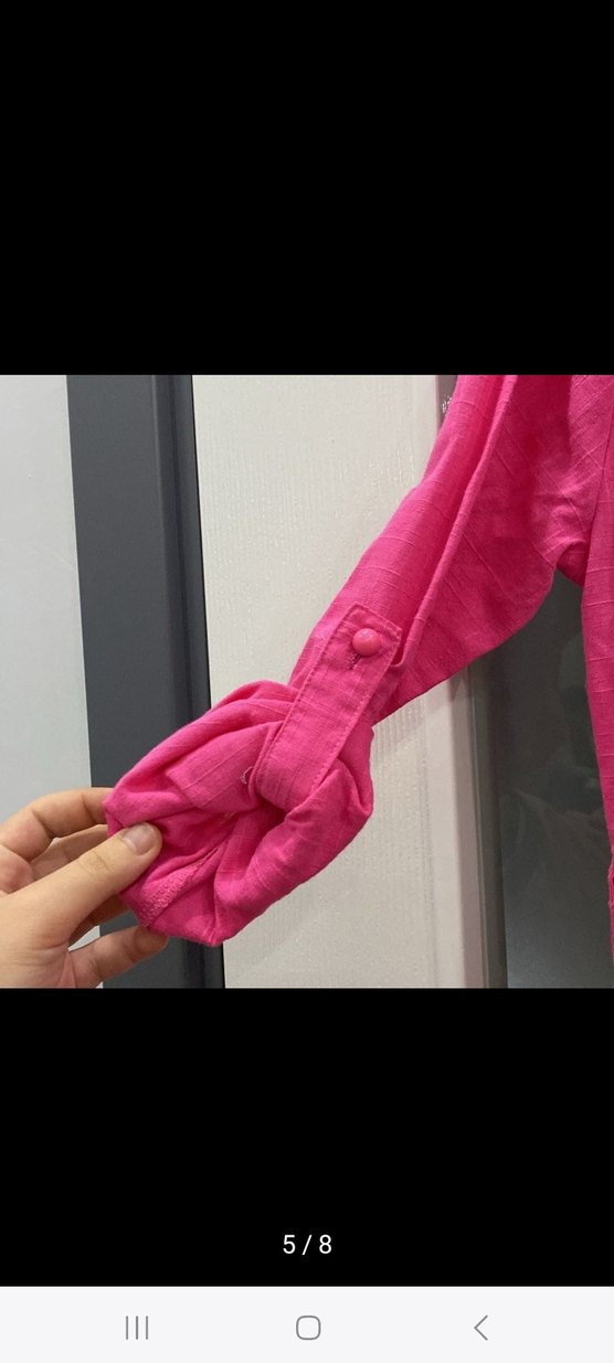 Pembe Uzun Kollu Düğmeli Kadın Gömlek - Görsel 5