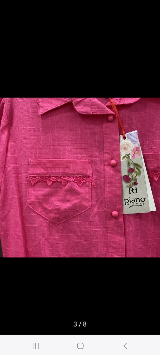 Pembe Uzun Kollu Düğmeli Kadın Gömlek - Görsel 3