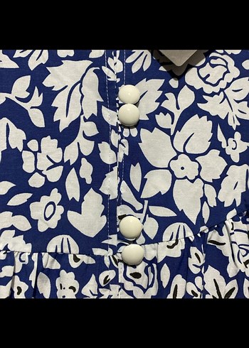 Mavi Çiçek Desenli Uzun Kollu Uzun Elbise - Görsel 5