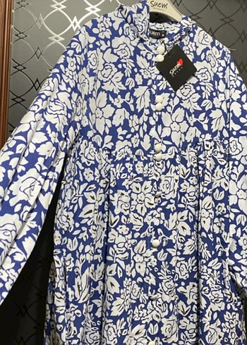 Mavi Çiçek Desenli Uzun Kollu Uzun Elbise - Görsel 7