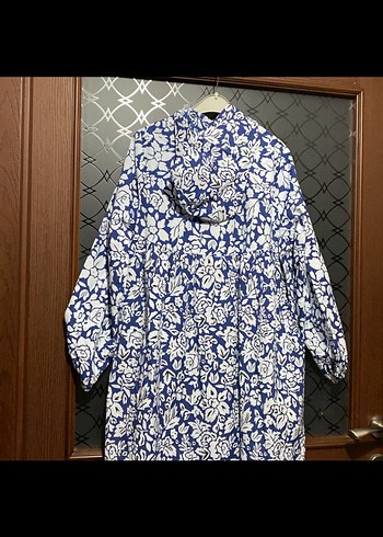 Mavi Çiçek Desenli Uzun Kollu Uzun Elbise - Görsel 9