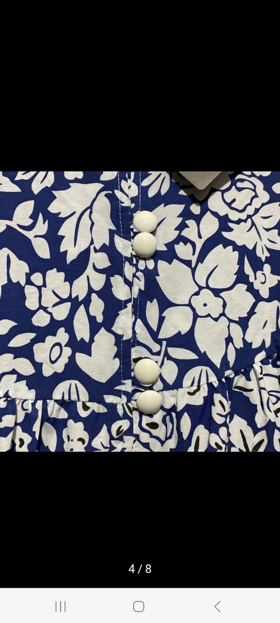 Mavi Çiçek Desenli Uzun Kollu Uzun Elbise - Görsel 5