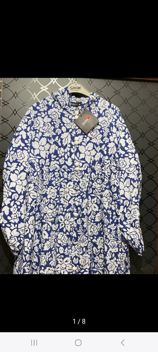 Mavi Çiçek Desenli Uzun Kollu Uzun Elbise - Görsel 2