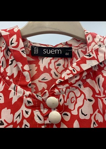 Düğmeli Kırmızı Desenli Uzun Kadın Elbise - Görsel 2