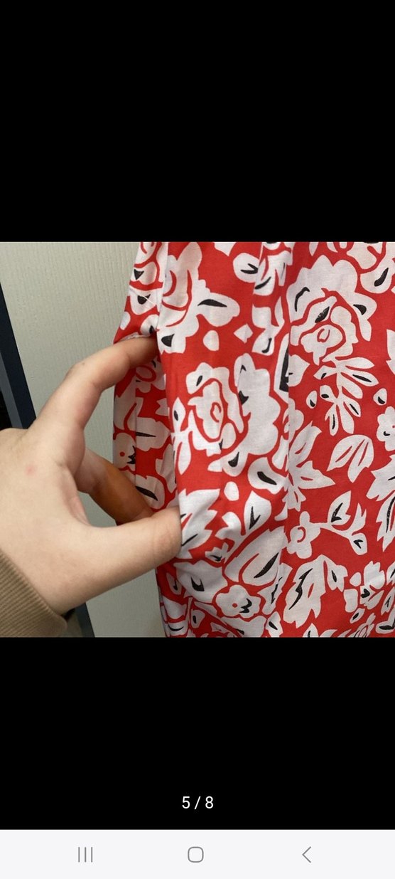 Düğmeli Kırmızı Desenli Uzun Kadın Elbise - Görsel 5