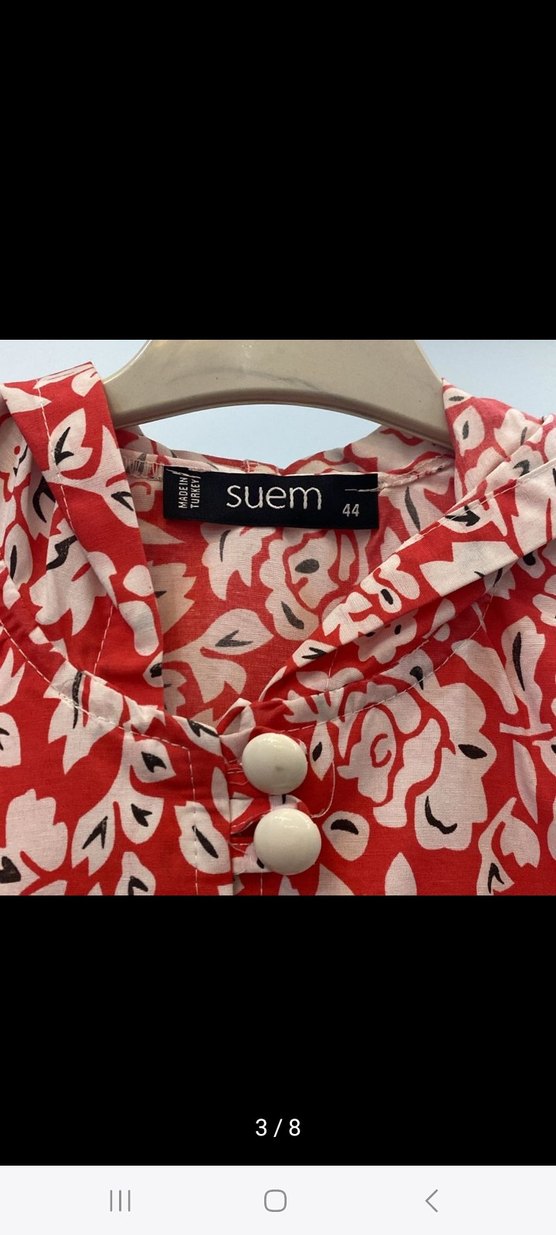 Düğmeli Kırmızı Desenli Uzun Kadın Elbise - Görsel 2