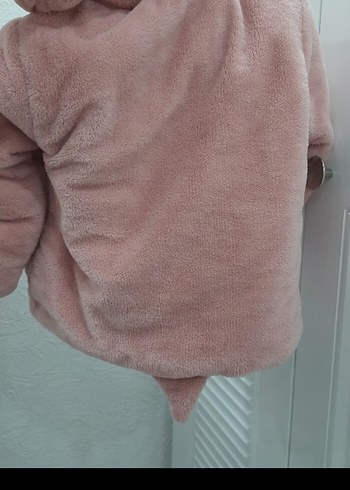 Kız Çocuk Pembe Kapüşonlu Kürklü Mont - Görsel 3