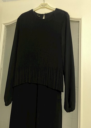 Siyah  Piliseli Uzun Şifon Elbise - Görsel 4