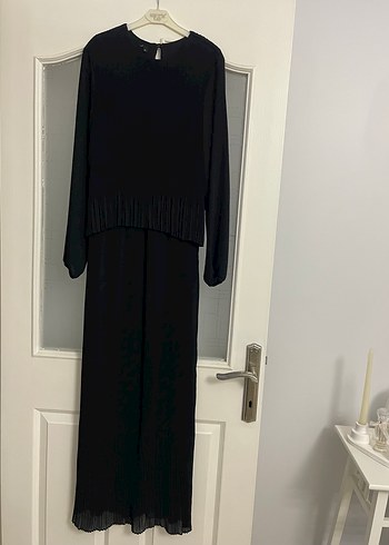 Siyah  Piliseli Uzun Şifon Elbise - Görsel 6