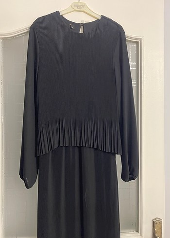 Siyah  Piliseli Uzun Şifon Elbise - Görsel 5