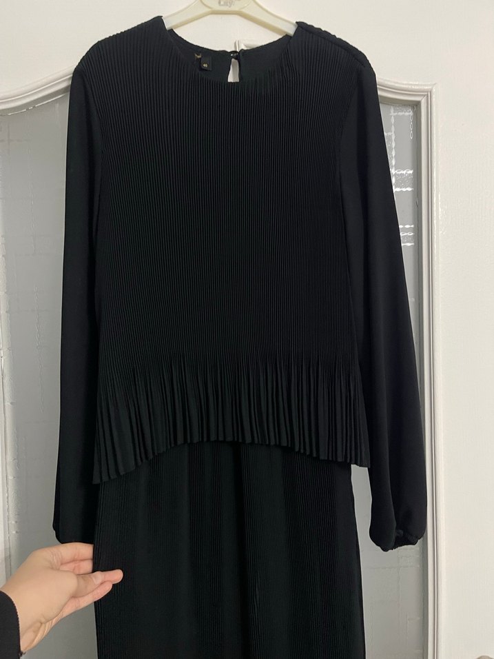 Siyah  Piliseli Uzun Şifon Elbise - Görsel 2