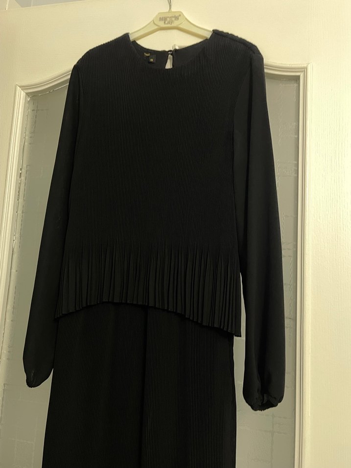 Siyah  Piliseli Uzun Şifon Elbise - Görsel 4