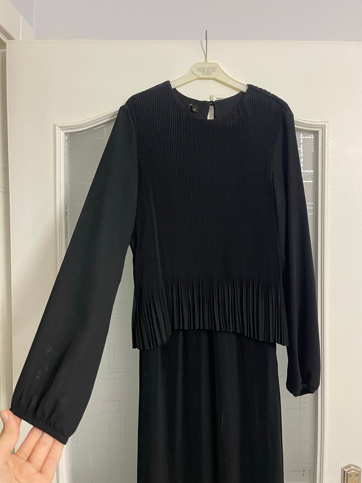 Siyah  Piliseli Uzun Şifon Elbise - Görsel 3