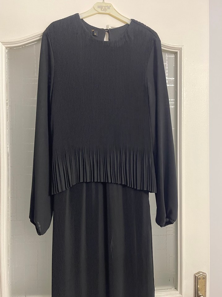 Siyah  Piliseli Uzun Şifon Elbise - Görsel 5