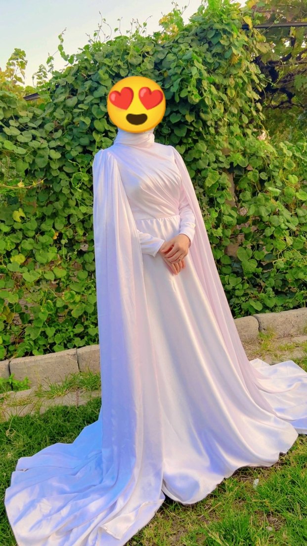 Beyaz Uzun Drapeli Tesettür Gelinlik
Nikah elbisesi 
imza günü - Görsel 2