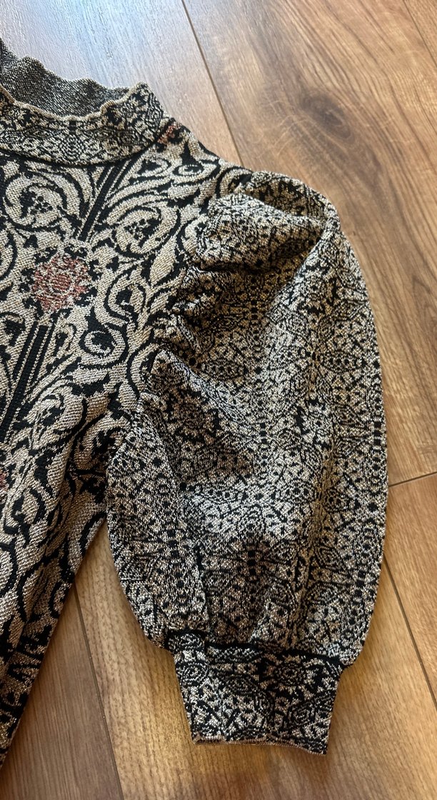 Gri Desenli Bohem Kadın Triko Kazak - Görsel 3