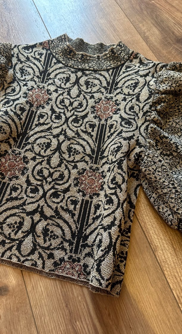Gri Desenli Bohem Kadın Triko Kazak - Görsel 2