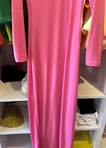 Pembe Uzun Kollu Drapeli Kadın Elbise - Görsel 2