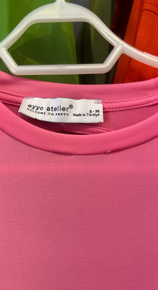 Pembe Uzun Kollu Drapeli Kadın Elbise - Görsel 4