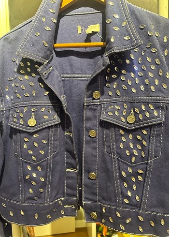 Düğmeli Kadın Mavi Parlak Denim Ceket - Görsel 2