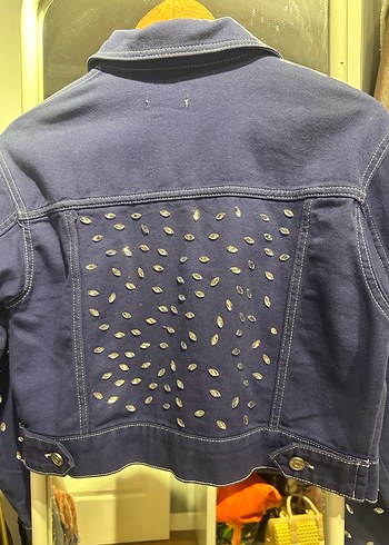 Düğmeli Kadın Mavi Parlak Denim Ceket - Görsel 3