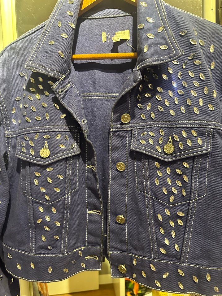 Düğmeli Kadın Mavi Parlak Denim Ceket - Görsel 2