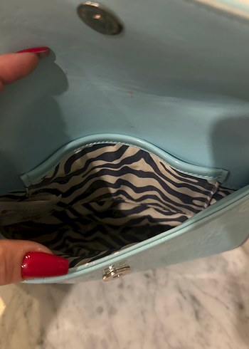 Mavi Yılan Derisi Desenli Deri Kadın Çanta - Görsel 5